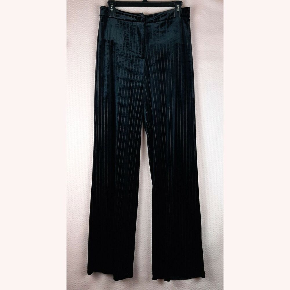 Do+Be Women's Stretch Straight Leg Soft Velvet Trouser Pants Black Striped S